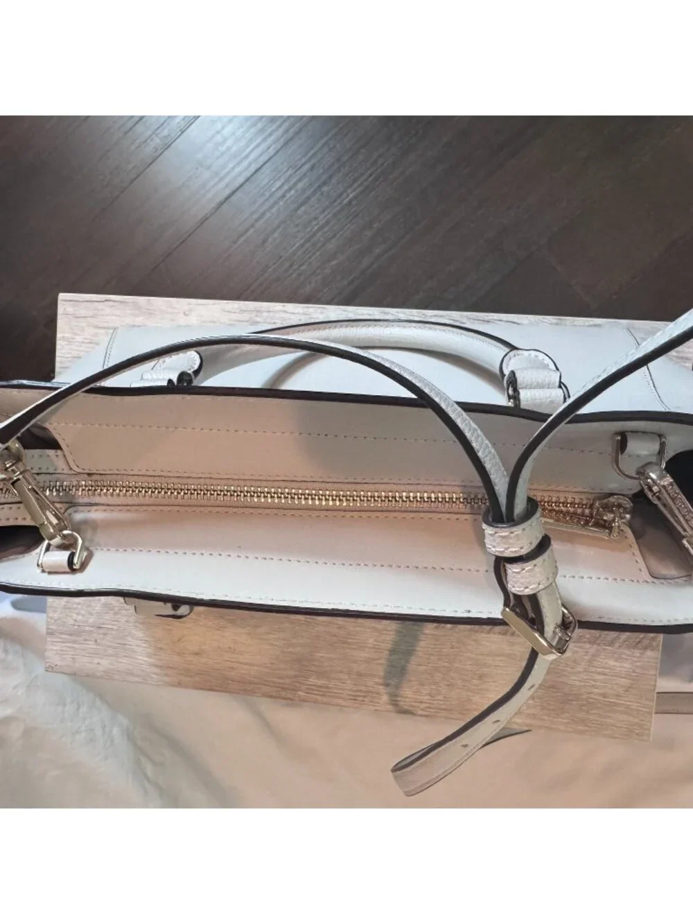 Kate Spade Black Trimmed White Leather Satchel Crossbody Bag